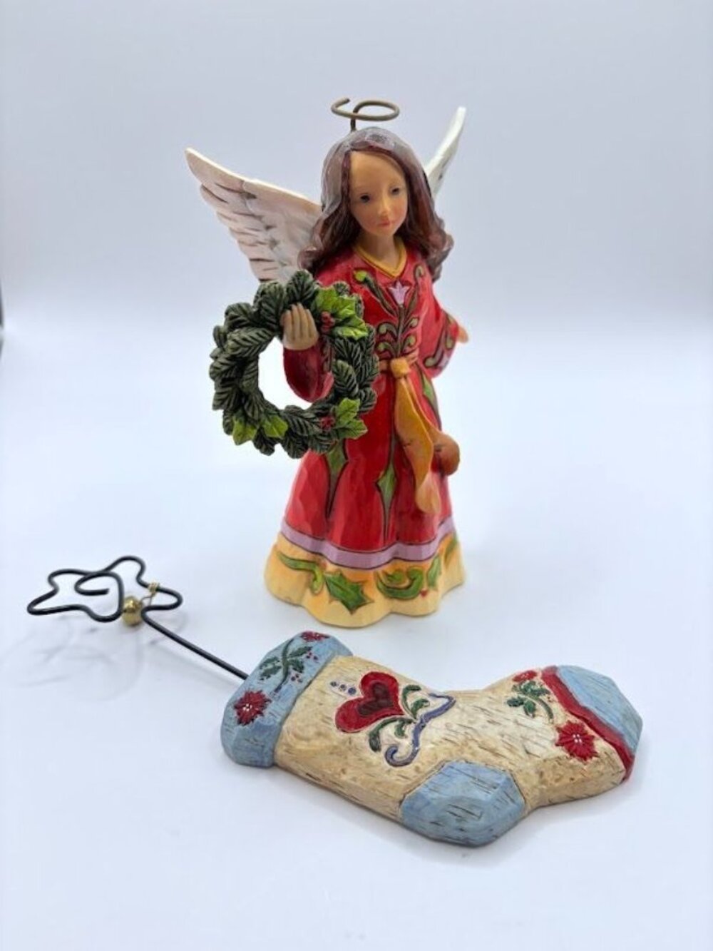 Jim Shore Heartwood Creek Angel and Stocking Ornament - Set of 2
